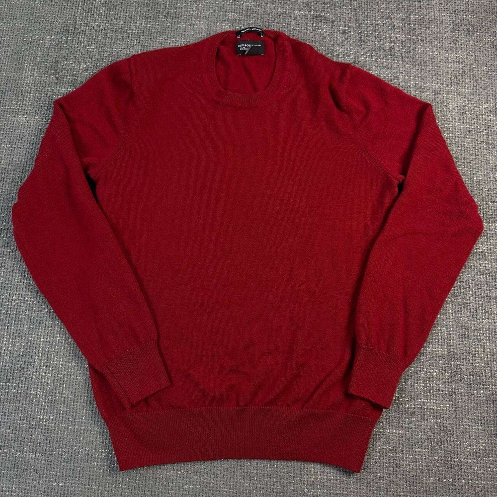 Hudson's Bay Merino Wool Crewneck Sweater Mens Medium Red Long Sleeve Classic